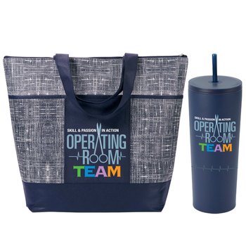 Operating Room Team: Skill & Passion in Action Non-Woven Zippered Tote Bag & Stainless-Steel/Plastic Tumbler 24 oz. Gift Set from Positive Promotions