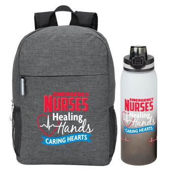 Emergency Nurses: Healing Hands, Caring Hearts Computer/Laptop Backpack & Water Bottle 32 oz. Gift Set from Positive Promotions