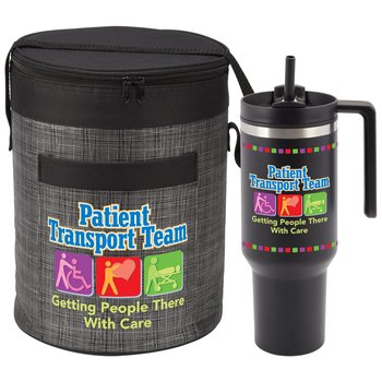 Patient Transport Team: Getting People There With Care Barrel Cooler Bag & Quencher Tumbler Gift Set from Positive Promotions