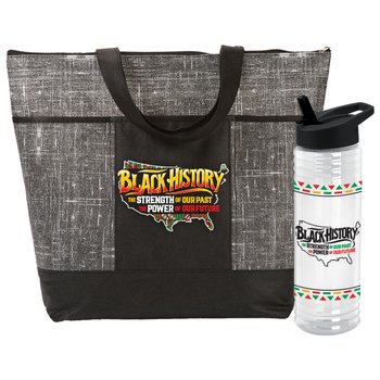 Black History: The Strength of Our Past, the Power of Our Future Malibu Zippered Tote & Solara Water Bottle Gift Set from Positive Promotions