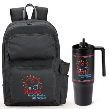 Nurses: Turning Passion Into Purpose Hudson Laptop Backpack & HydroSip Tumbler Gift Set from Positive Promotions