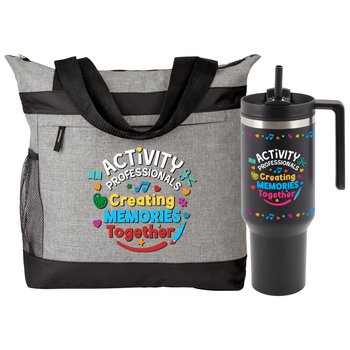 Activity Professionals: Creating Memories Together Tote Bag & Tumbler Gift Set from Positive Promotions