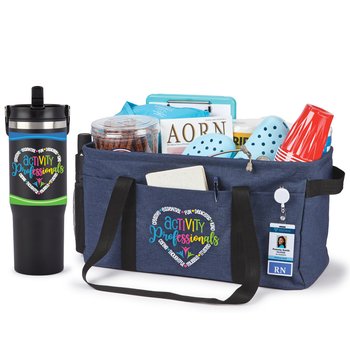 Activity Professionals Word Heart Coldflow Bottle & Jumbo Utility Tote Gift Set from Positive Promotions