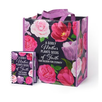 A Godly Mother Plants Seeds of Faith That Bloom for Eternity Laminated Non-Woven Tote & Spiral Notebook Gift Set from Positive Promotions