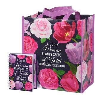 A Godly Woman Plants Seeds of Faith That Bloom for Eternity Laminated Non-Woven Tote & Spiral Notebook Gift Set from Positive Promotions