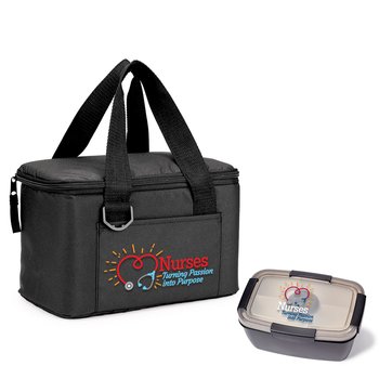 Nurses: Turning Passion Into Purpose 6-Can Lunch/Cooler Bag & Stacker Food Container Gift Set from Positive Promotions
