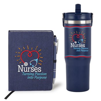 Nurses: Turning Passion Into Purpose Daily Dose QR Coldflow 30-oz. Bottle & Heathered Journal & Stylus Pen Gift Set from Positive Promotions