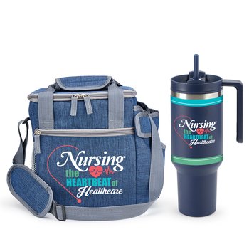 Nursing: The Heartbeat of Healthcare Riverside Deluxe Lunch/Cooler Bag & Quencher Tumbler 40 oz. Gift Set from Positive Promotions