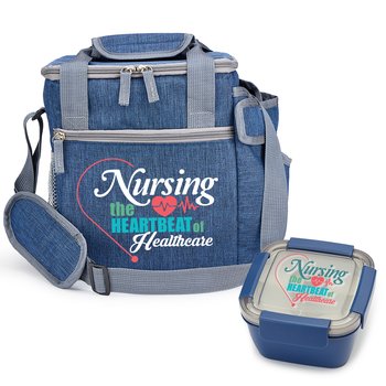 Nursing: The Heartbeat of Healthcare Riverside Deluxe Lunch/Cooler Bag & Food Container 54 oz. Gift Set from Positive Promotions