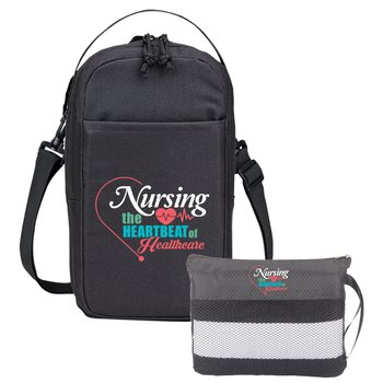 Nursing: The Heartbeat of Healthcare Sling Chill Insulated Lunch/Cooler Bag & Striped Towel in Bag Gift Set from Positive Promotions