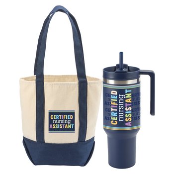 Certified Nursing Assistant Market Tote Bag & Quencher Tumbler Gift Set from Positive Promotions