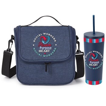 Social Workers: Passion, Purpose, Heart Portland Lunch/Cooler Bag & Sleek Tumbler Combo from Positive Promotions