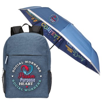 Social Workers: Passion, Purpose, Heart Parker Backpack & Kindness Umbrella Gift Set from Positive Promotions