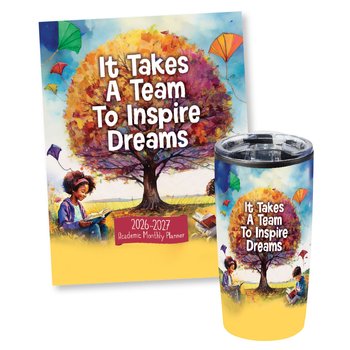 It Takes a Team to Inspire Dreams 2026-2027 Desk Planner & Tumbler Gift Set from Positive Promotions