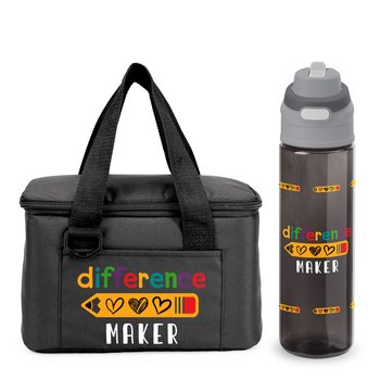 Difference Maker Chill Box Lunch/Cooler Bag & Tritan Dual-Sip Water Bottle Gift Set from Positive Promotions