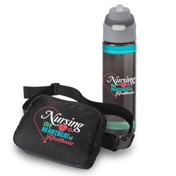 Nursing: The Heartbeat of Healthcare Sedona Sling Belt Bag & Dual-Sip Water Bottle 28 oz. Gift Set from Positive Promotions