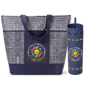 Volunteering: A Gift of Time, A Lifetime of Impact Canyon 2-in-1 Tumbler & Sipper 16 oz. & Malibu Non-Woven Zippered Tote Bag Gift Set from Positive Promotions