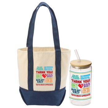 Thank You! Words of Appreciation Cooper Glass Tumbler 16 oz. & Cotton Canvas Tote Bag Gift Set from Positive Promotions