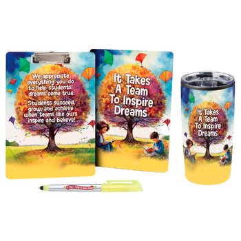 It Takes a Team to Inspire Dreams Clipboard, Highlighter Stylus Pen, & Tumbler Value Set from Positive Promotions