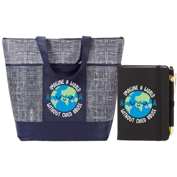 Imagine a World Without Child Abuse Stanton Jotter & Malibu Zippered Tote Bag Gift Set from Positive Promotions