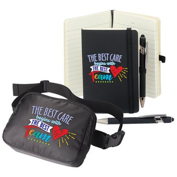 The Best Care Begins With the Best Team Mini Pocket Journal With Mini Pen & Sedona Sling Bag Gift Set from Positive Promotions