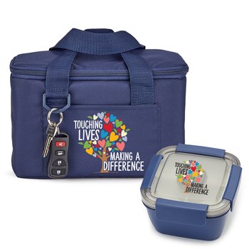 Touching Lives, Making a Difference Locking Food Container & Chill Box Lunch/Cooler Bag Gift Set from Positive Promotions