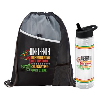 Juneteenth:Remembering Our History, Celebrating Our Future Drawstring Backpack & Solara Water Bottle from Positive Promotions