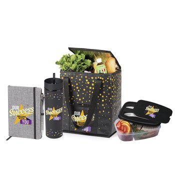 Our Success Begins With You Heathered Journal, Canyon Tumbler, Shopper Tote, & Food Container Gift Set from Positive Promotions