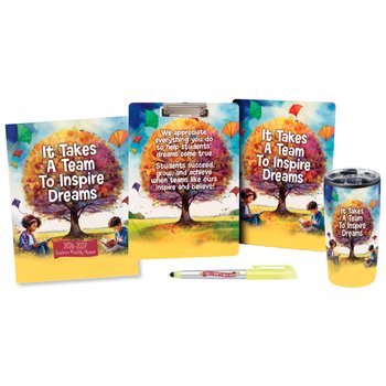 It Takes a Team to Inspire Dreams Planner, Clipboard, Highlighter Stylus Pen, & Tumbler Value Set from Positive Promotions