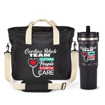 Cardiac Rehab Team: Exceptional People, Essential Care Computer/Laptop Tote Messenger Bag & Double-Wall Flip-Straw Bottle Gift Set from Positive Promotions