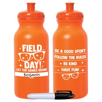 Field Day! Let the Games Begin Orange Water Bottle 20-Oz. With Permanent Marker - Pack of 10 from Positive Promotions