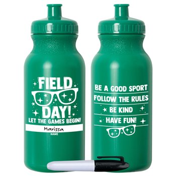 Field Day! Let the Games Begin Green Water Bottle 20-Oz. With Permanent Marker - Pack of 10 from Positive Promotions