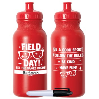 Field Day! Let the Games Begin Red Water Bottle 20-Oz. With Permanent Marker - Pack of 10 from Positive Promotions
