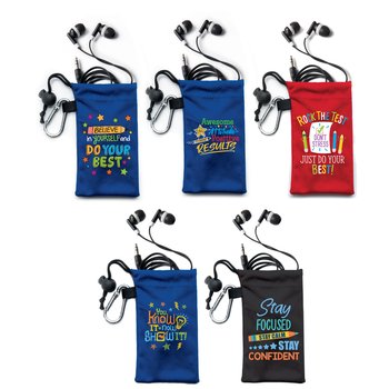 Test-Taking Earbuds in Microfiber Pouch Classroom Assortment - Pack of 25 from Positive Promotions