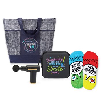 Housekeeping Massage Gun/Tote/Socks Trio from Positive Promotions