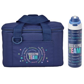 Housekeeping Team Swirl Logo Chill Lunch/Cooler Bag & 360 Sipper Push & Sip Tumbler 18-oz. Combo from Positive Promotions