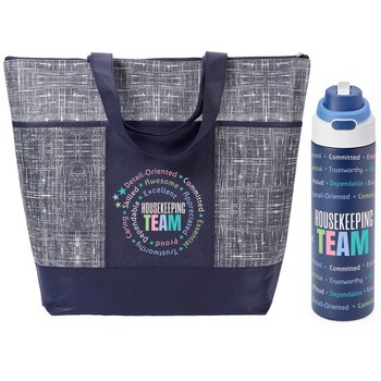 Housekeeping Team Zippered Tote & Dual-Sip Water Bottle Gift Set from Positive Promotions