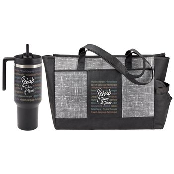 Rehab It Takes A Team Quencher Tumbler + Malibu Cooler Tote Gift Set from Positive Promotions