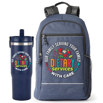 Dietary Services Backpack & Double-Wall Flip Straw Bottle Gift Set from Positive Promotions