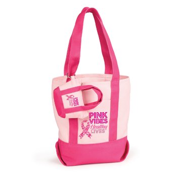 Pink Vibes, Healthy Lives Cotton Canvas Market Tote & Mini Tote Bag Wallet 2-Gift Set from Positive Promotions