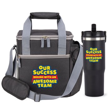 Our Success Begins With An Awesome Team Coldflow Bottle & Riverside Deluxe Lunch Bag Gift Set from Positive Promotions