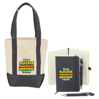 Success Story Starts With An Awesome Team Mini Tote & Journal With Pen Combo from Positive Promotions