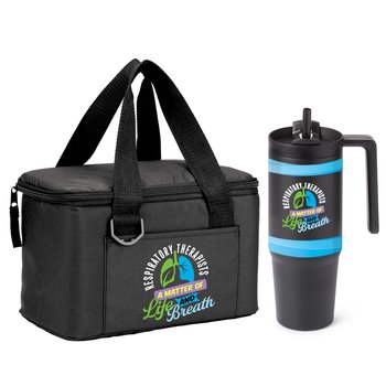 Respiratory Therapists: A Matter Of Life And Breath Chill Box Lunch/Cooler Bag & HydroSip Tumbler Gift Set from Positive Promotions