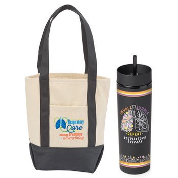 Respiratory Cotton Canvas Market Tote Bag & Canyokknk Tumbler 16-oz. from Positive Promotions