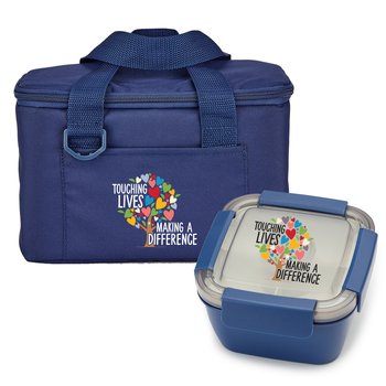 Touching Lives Making A Difference Locking Food Container & Chill Box Lunch/Cooler Bag Gift Set from Positive Promotions