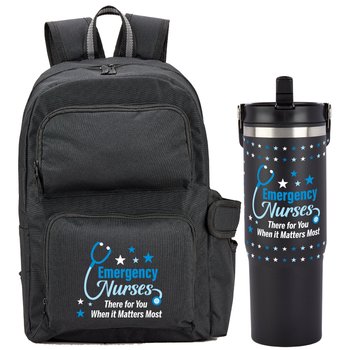 Emergency Nurses: There For You When It Matters Most Hudson Laptop Backpack & Coldflow Double-Wall Bottle Gift Set from Positive Promotions