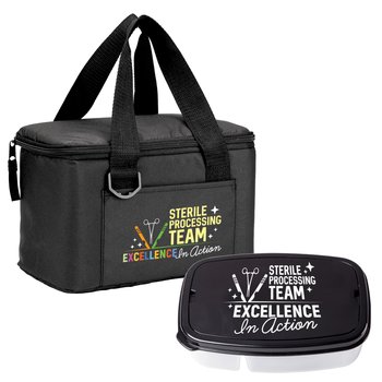 Sterile Processing Team: Excellence In Action 2-Section Food Container & Chill Box 6-Can rPET Cooler Bag Gift Set from Positive Promotions