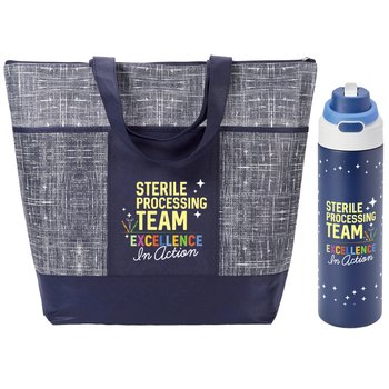 Sterile Processing Team: Excellence In Action Sip+Chug Water Bottle & Malibu Zippered Tote Bag Gift Set from Positive Promotions