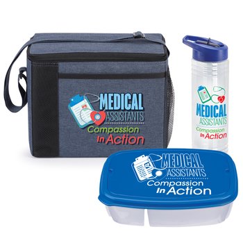 Medical Assistants: Compassion In Action Grayson Lunch/Cooler Bag, Solara Water Bottle, & 2-Section Food Container Gift Set from Positive Promotions