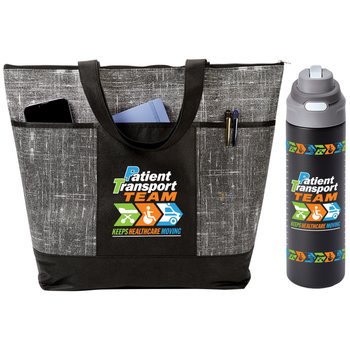 Patient Transport Team Keeps Healthcare Moving Malibu Tote Bag & Sip+Chug Water Bottle Gift Set from Positive Promotions